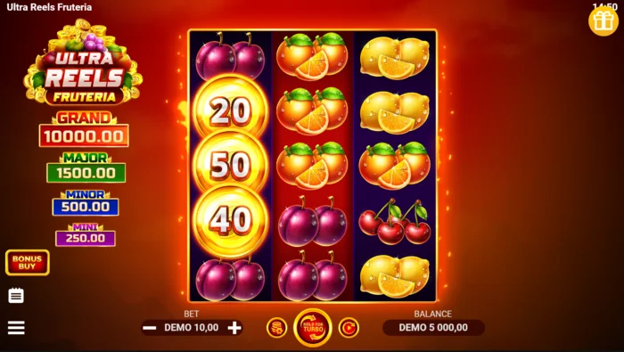 Ultra Reels Fruteria – hlavní herní obrazovka 3x5