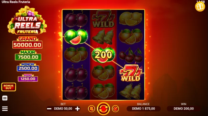 Ultra Reels Fruteria – výplatní linie se zlatou sedmičkou